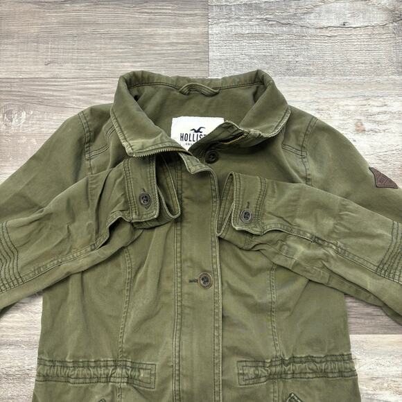 Hollister Olive Green Womens M Stretch‎ Cinch Waist Button Military Field Jacket - Picture 3 of 9
